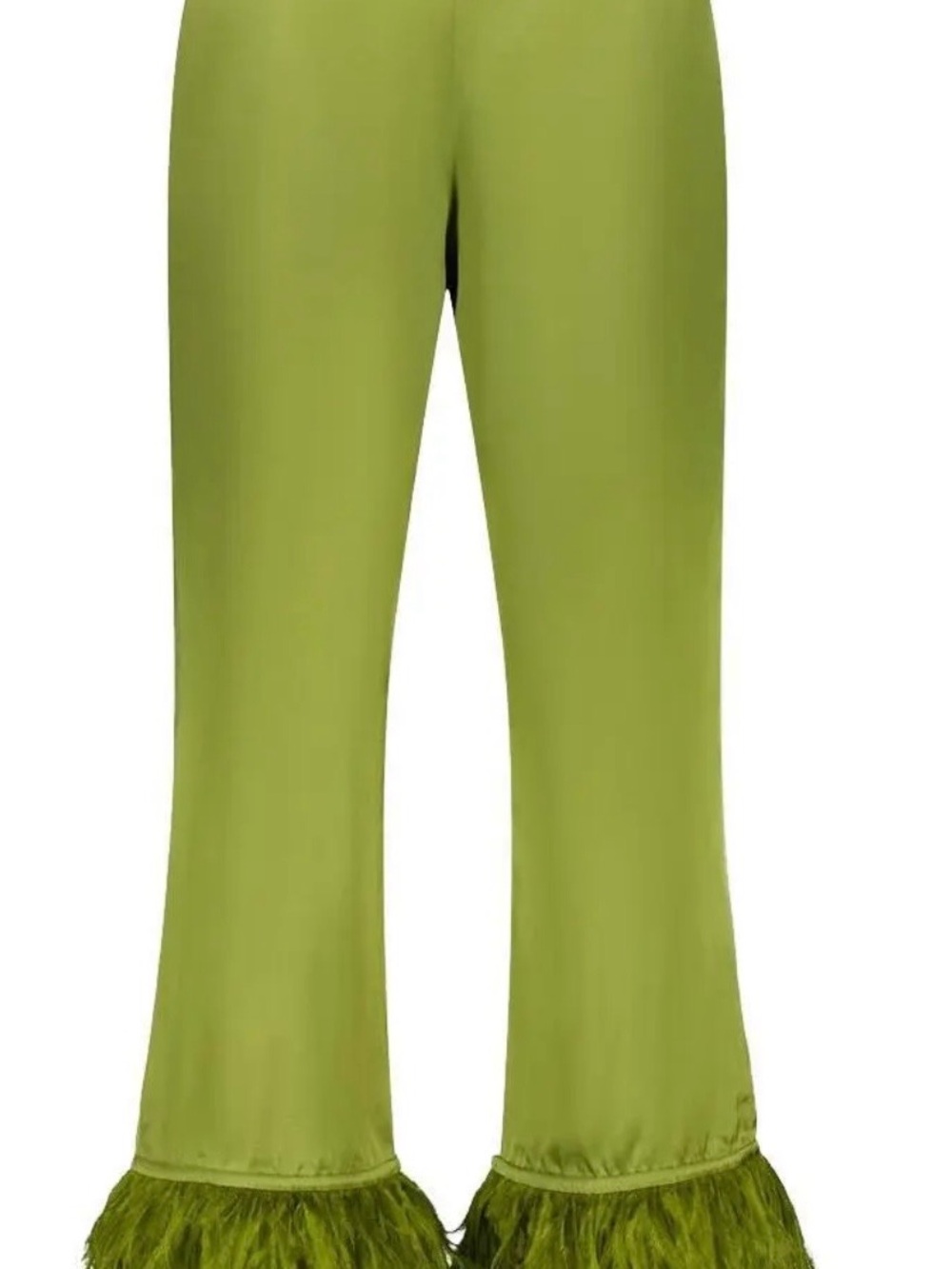 PAULA Women's Olive Green Wide-Leg Pants with Feather Trim